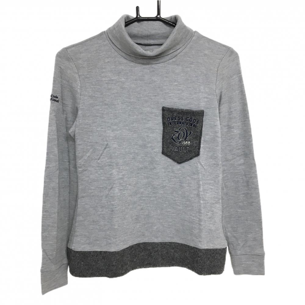 【超美品】ゾーイ 長袖タートルネックシャツ 杢グレー 裾・ポケットボア ウール混  レディース 36(S) ゴルフウェア ZOY