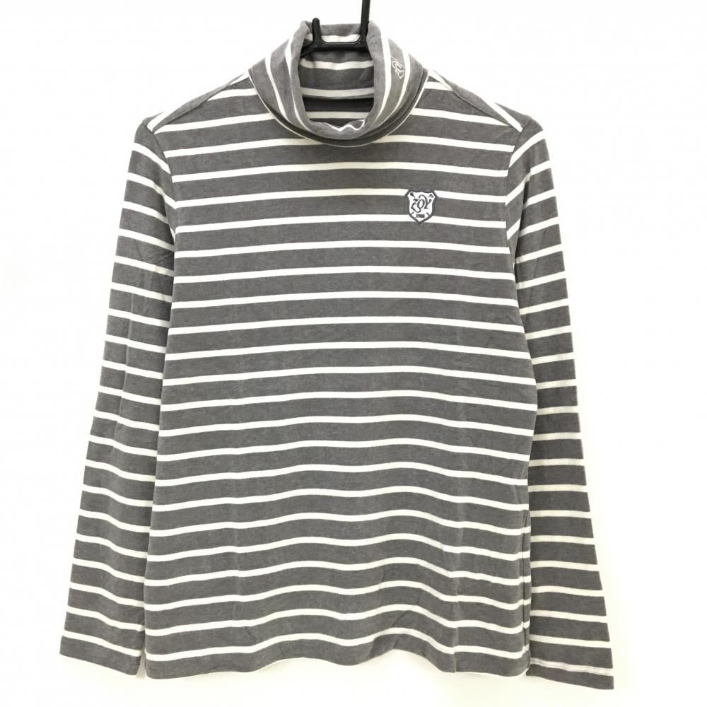 【新品】ゾーイ 長袖タートルネックシャツ グレー×白 ボーダー 微起毛 レディース 38(M) ゴルフウェア ZOY
