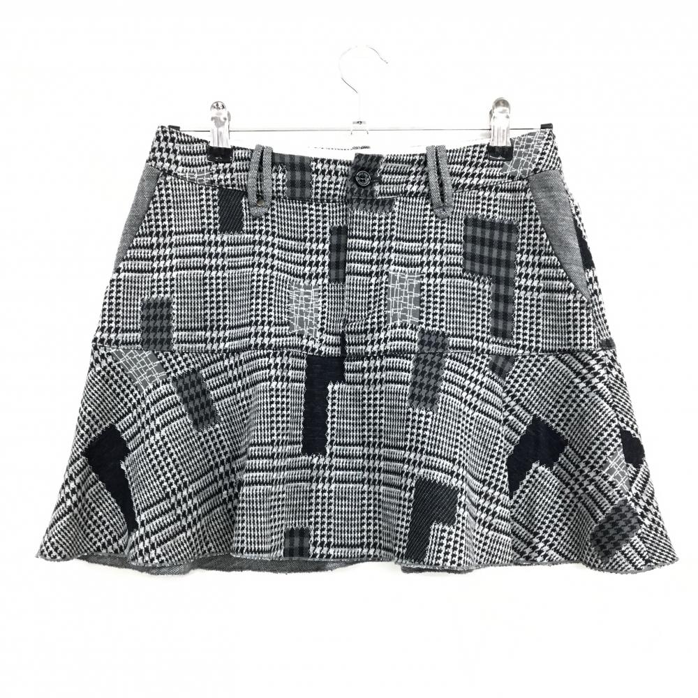 【美品】ゾーイ スカート グレー×黒 千鳥柄 バックロゴ 羊毛混 レディース M ゴルフウェア ZOY