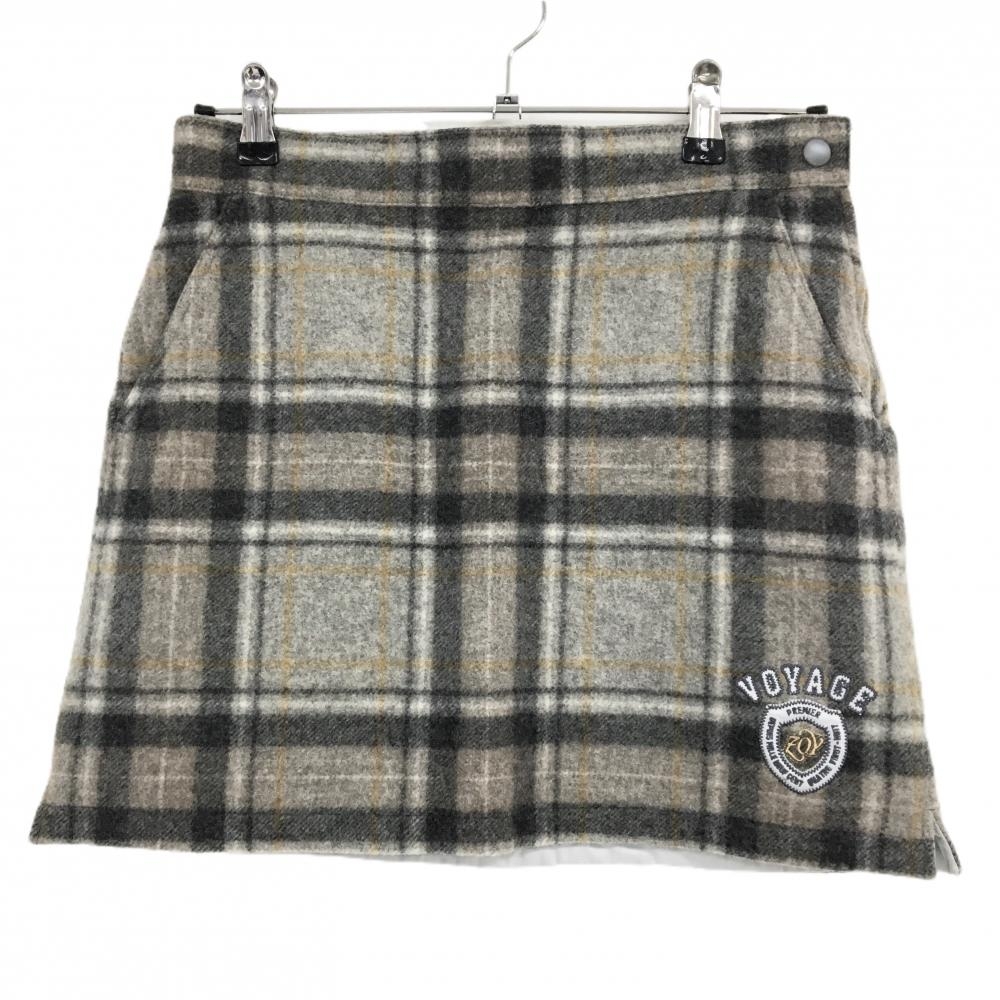 【超美品】ゾーイ リバーシブルスカート 杢グレー系×黒 チェック ニット 羊毛混 レディース 38(M) ゴルフウェア ZOY
