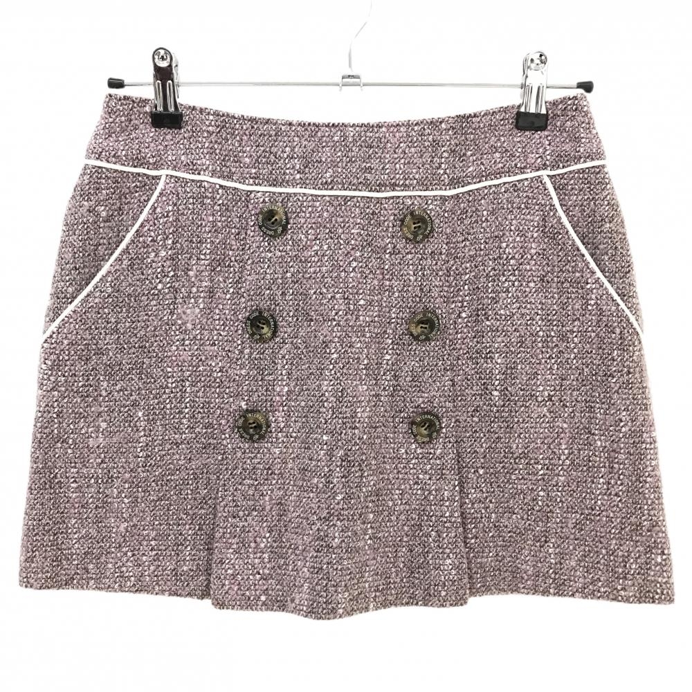 【美品】ゾーイ スカート ブラウン×ピンク ツイード調 フロンントボタン 裏地あり レディース 38(M) ゴルフウェア ZOY