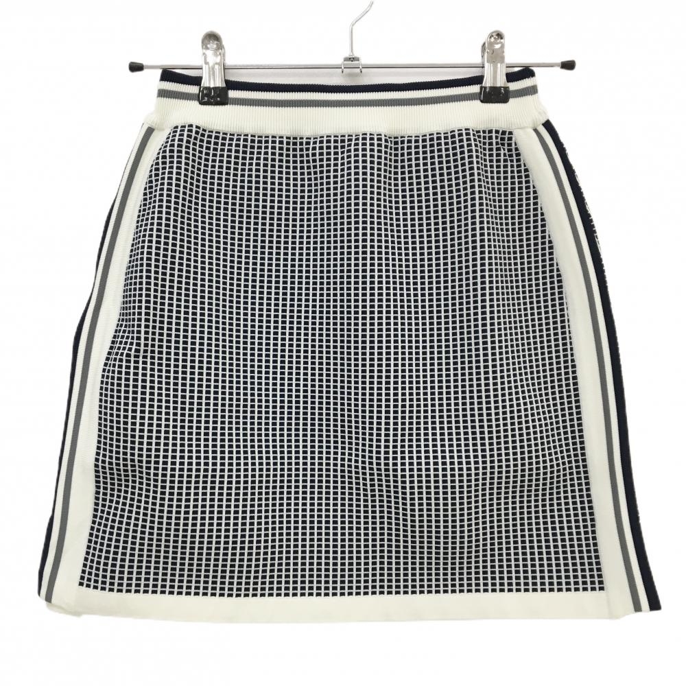 【新品】ゾーイ ニットスカート ネイビー×白 格子柄 一部裏地付き レディース 36(S) ゴルフウェア ZOY