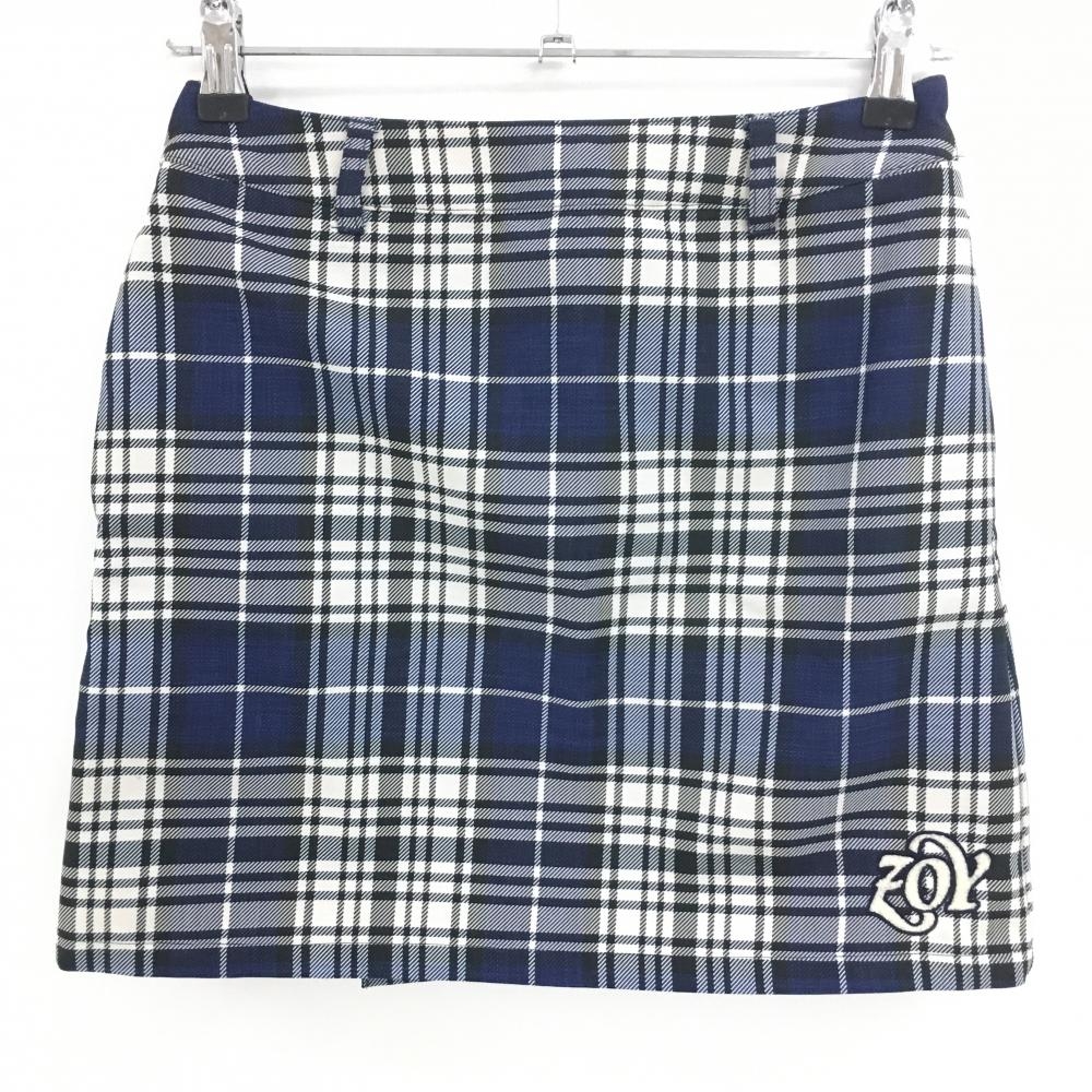 【超美品】ゾーイ スカート ネイビー×白 チェック 裾ロゴ レディース 36(S) ゴルフウェア ZOY