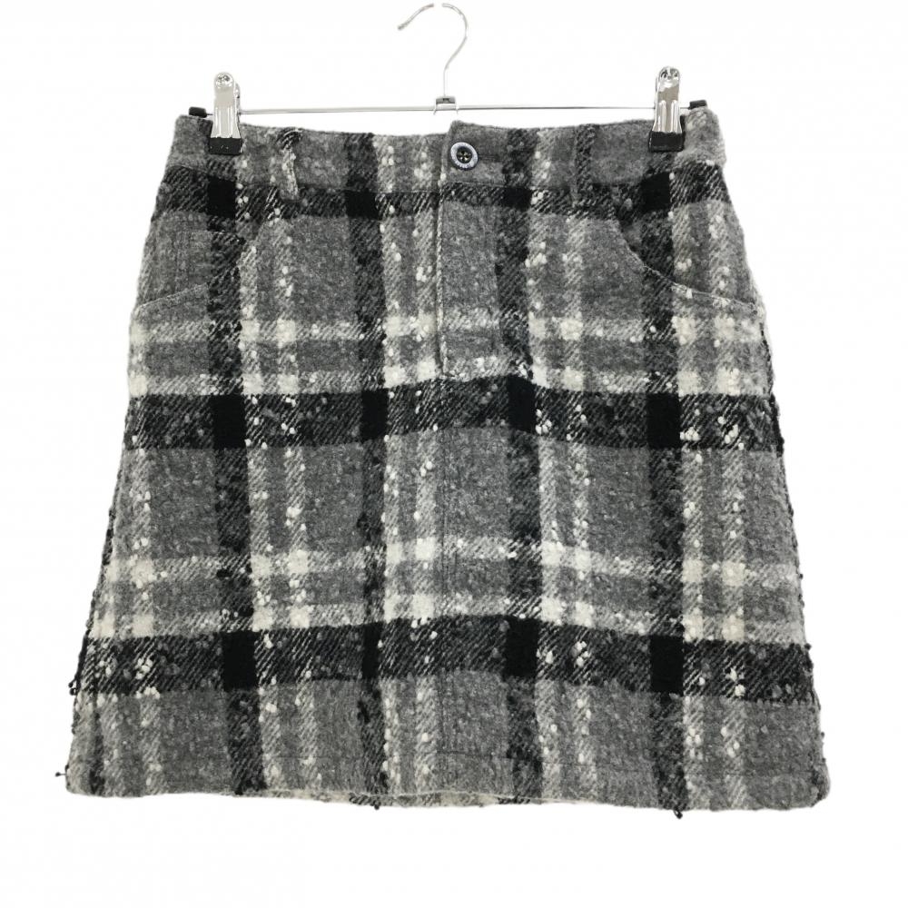 ゾーイ ウールスカート グレー×黒 チェック柄 バックロゴ 裏地付き レディース 38(M) ゴルフウェア ZOY