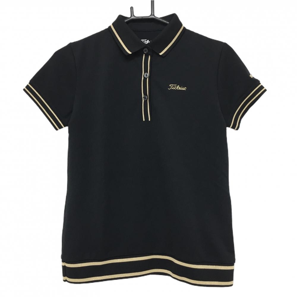 【超美品】タイトリスト 半袖ポロシャツ 黒×ゴールド リブライン レディース M ゴルフウェア TITLEIST