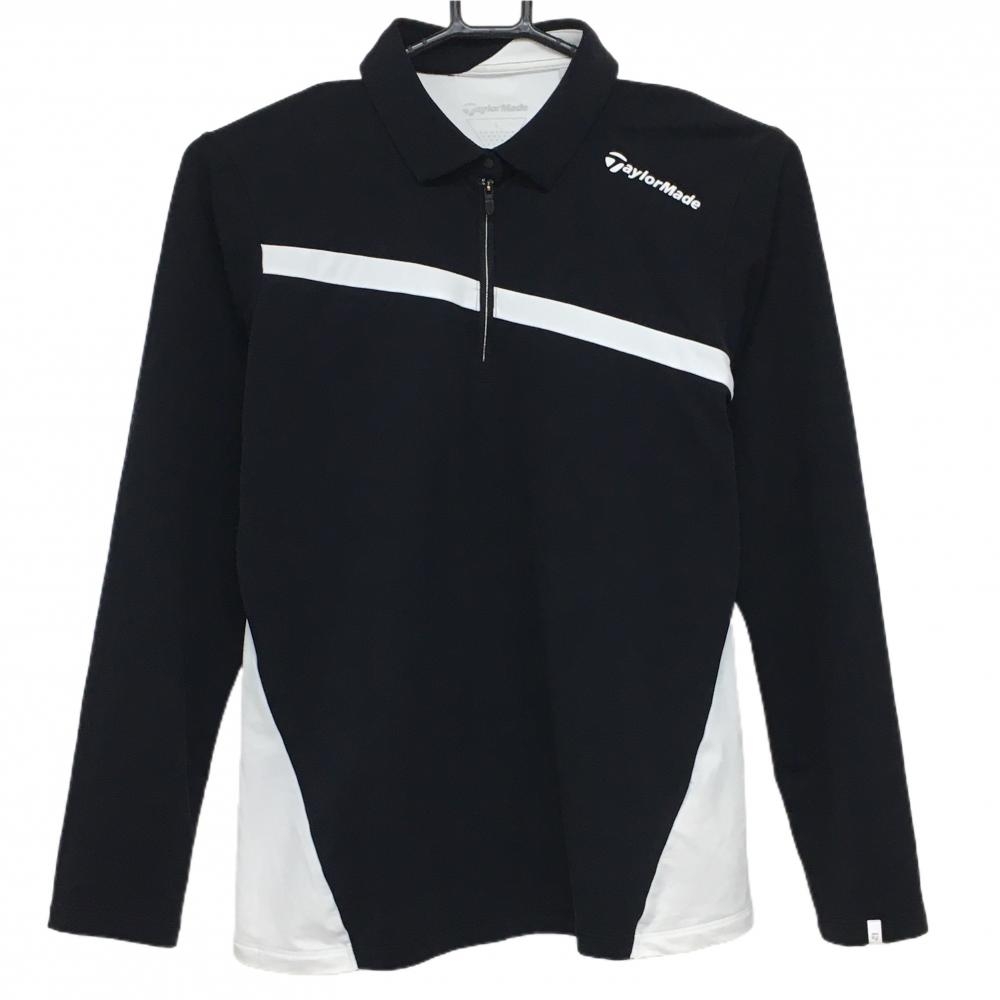 【美品】タイトリスト 長袖ポロシャツ 黒×白 ハーフジップ 肩ロゴ レディース L ゴルフウェア TITLEIST