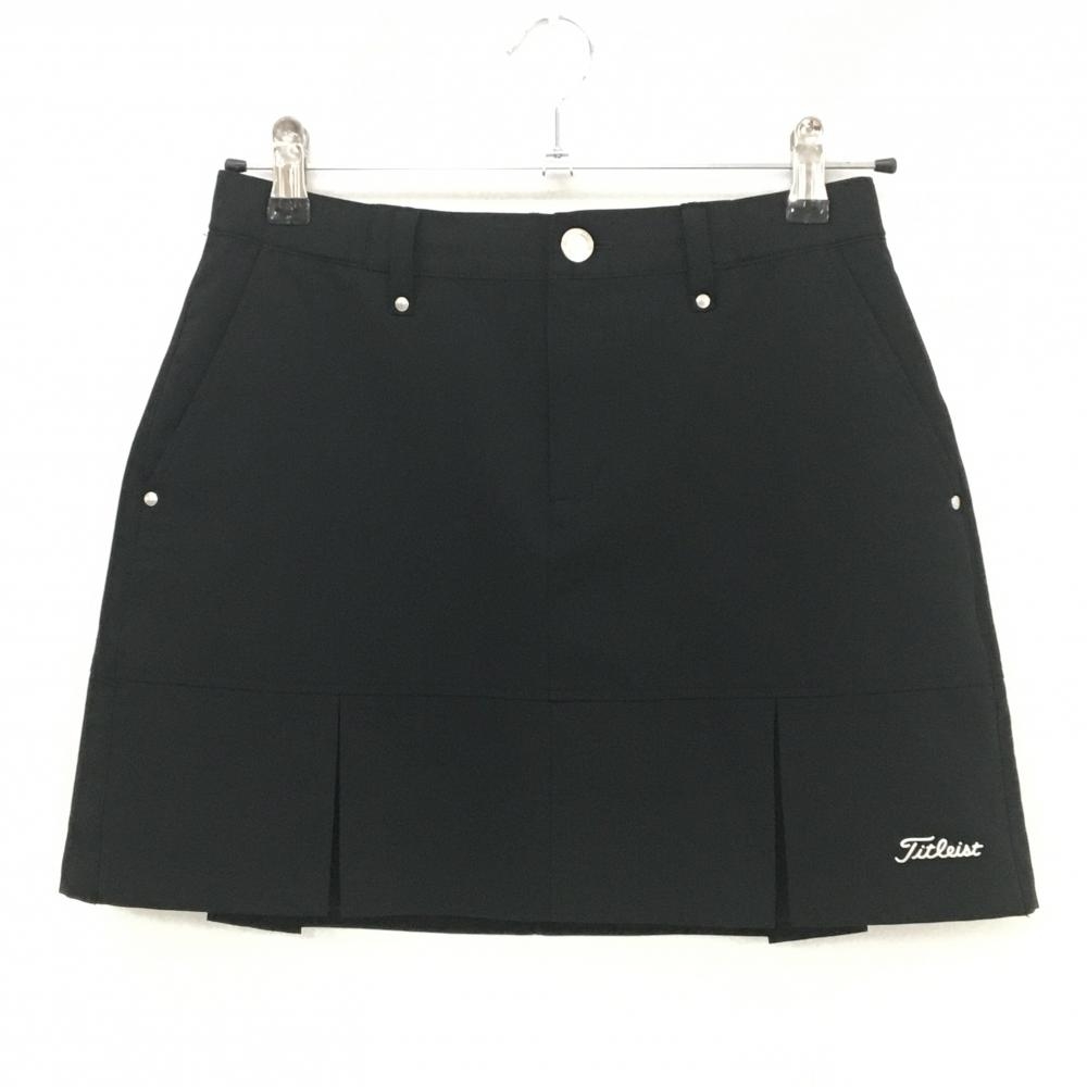 【美品】タイトリスト スカート 黒 裾ボックスプリーツ ロゴプリント ウエスト紐 レディース M ゴルフウェア TITLEIST