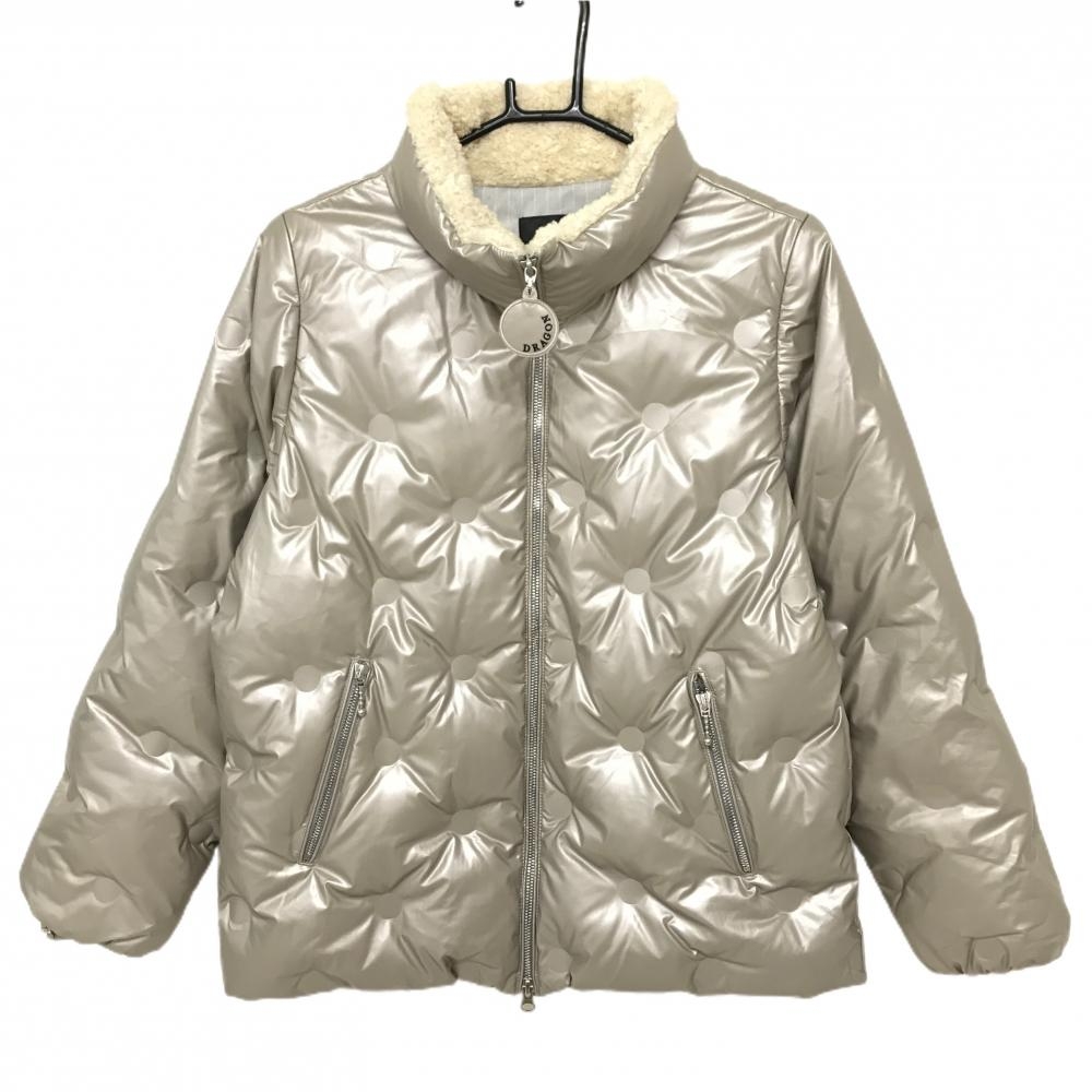 【超美品】ダンスウィズドラゴン 2WAYダウンジャケット シルバーゴールド ドット レディース 3(L) ゴルフウェア Dance With Dragon