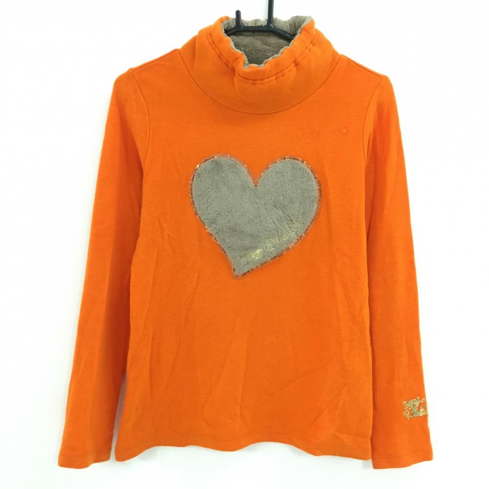 ダンスウィズドラゴン ハイネックセーター オレンジ×ブラウン ハート スパンコール レディース 3(L) ゴルフウェア Dance With Dragon
