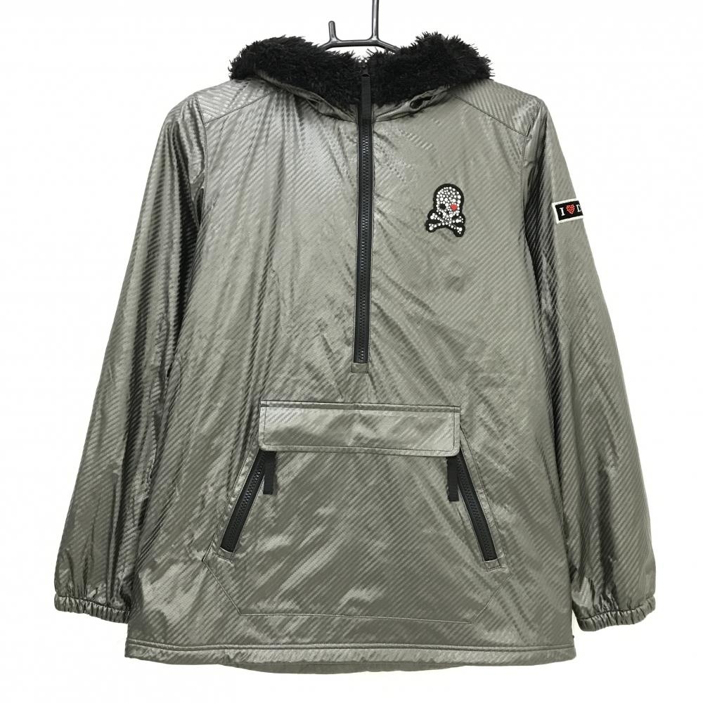 【美品】ダンスウィズドラゴン パーカー シルバー ハーフジップ 一部裏ボア 裏起毛  レディース 2(M) ゴルフウェア Dance With Dragon