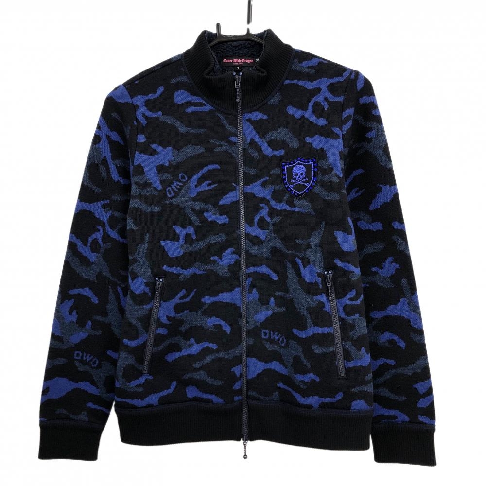 【美品】ダンスウィズドラゴン ニットジャケット ダークネイビー×ブルー カモフラ柄  レディース 2(M) ゴルフウェア Dance With Dragon