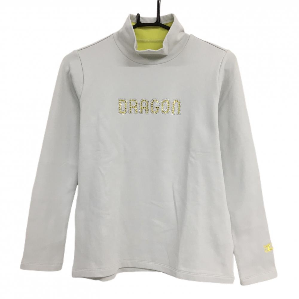 【超美品】ダンスウィズドラゴン 長袖ハイネックシャツ ライトグレー×イエロー 裏微起毛 レディース 3(L) ゴルフウェア Dance With Dragon