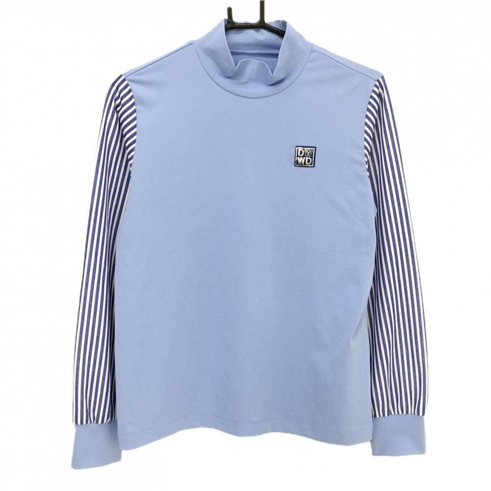 【超美品】ダンスウィズドラゴン 長袖ハイネックシャツ ライトブルー×ネイビー  レディース 3(L) ゴルフウェア Dance With Dragon