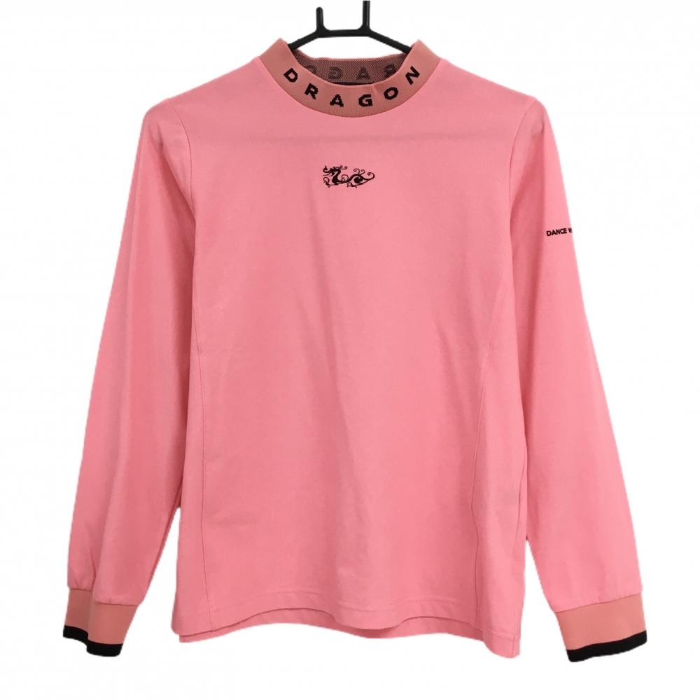 【超美品】ダンスウィズドラゴン 長袖ハイネックシャツ ピンク×黒 レディース 3(L) ゴルフウェア 2024年モデル Dance With Dragon