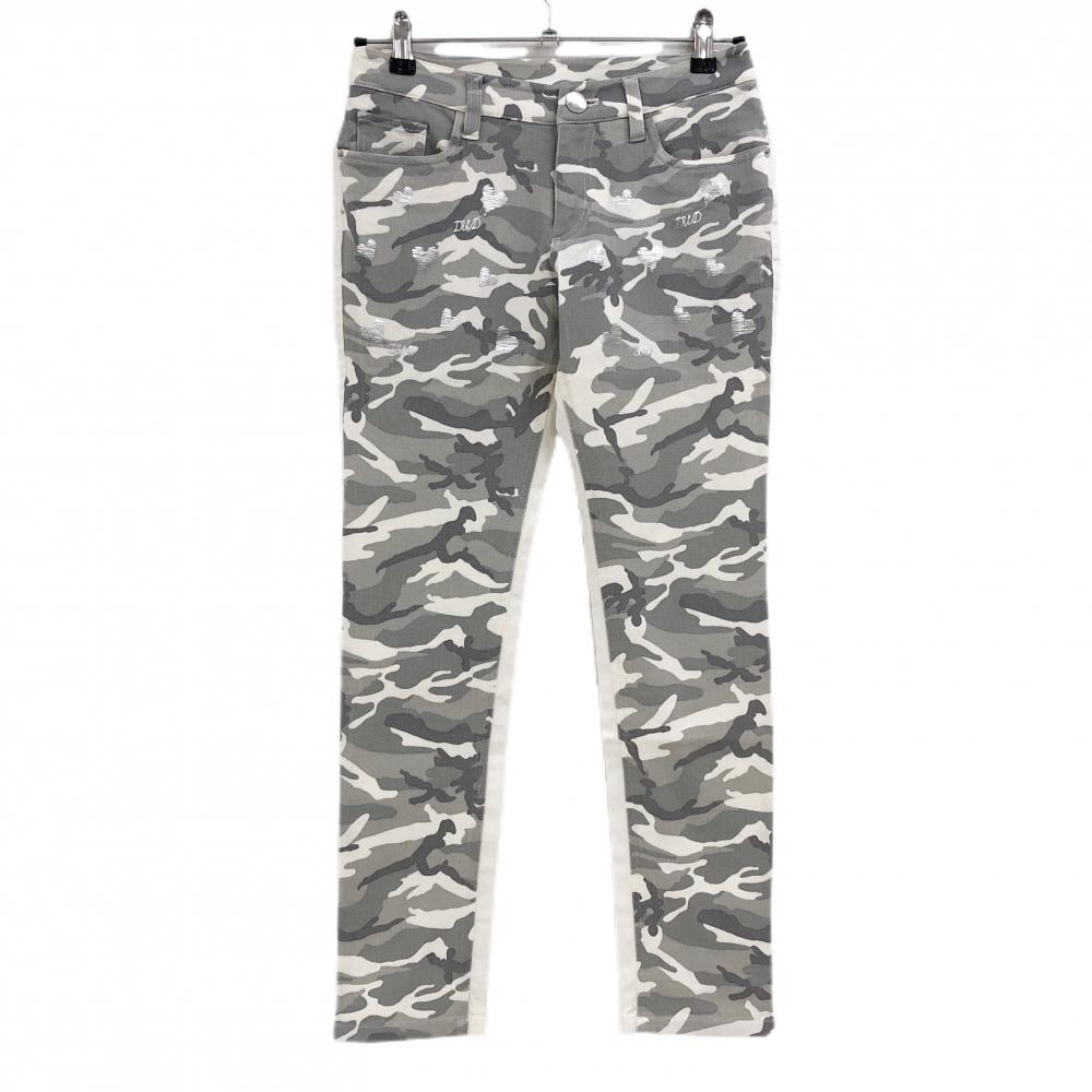 【超美品】ダンスウィズドラゴン パンツ　白×グレー 前面カモフラ柄 迷彩 ストレッチ レディース 2(M) ゴルフウェア Dance With Dragon