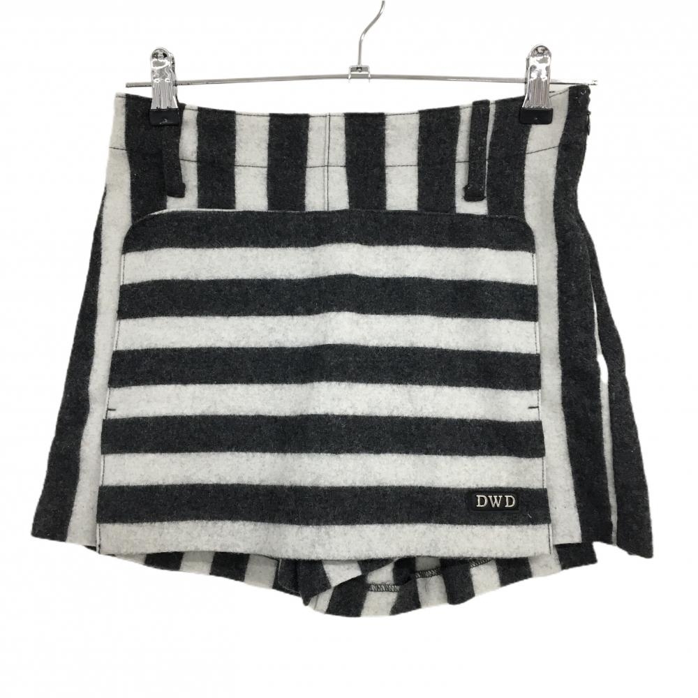 【美品】ダンスウィズドラゴン ニットスカート ダークグレー×白 ボーダー ウール混 レディース 1(S) ゴルフウェア Dance With Dragon