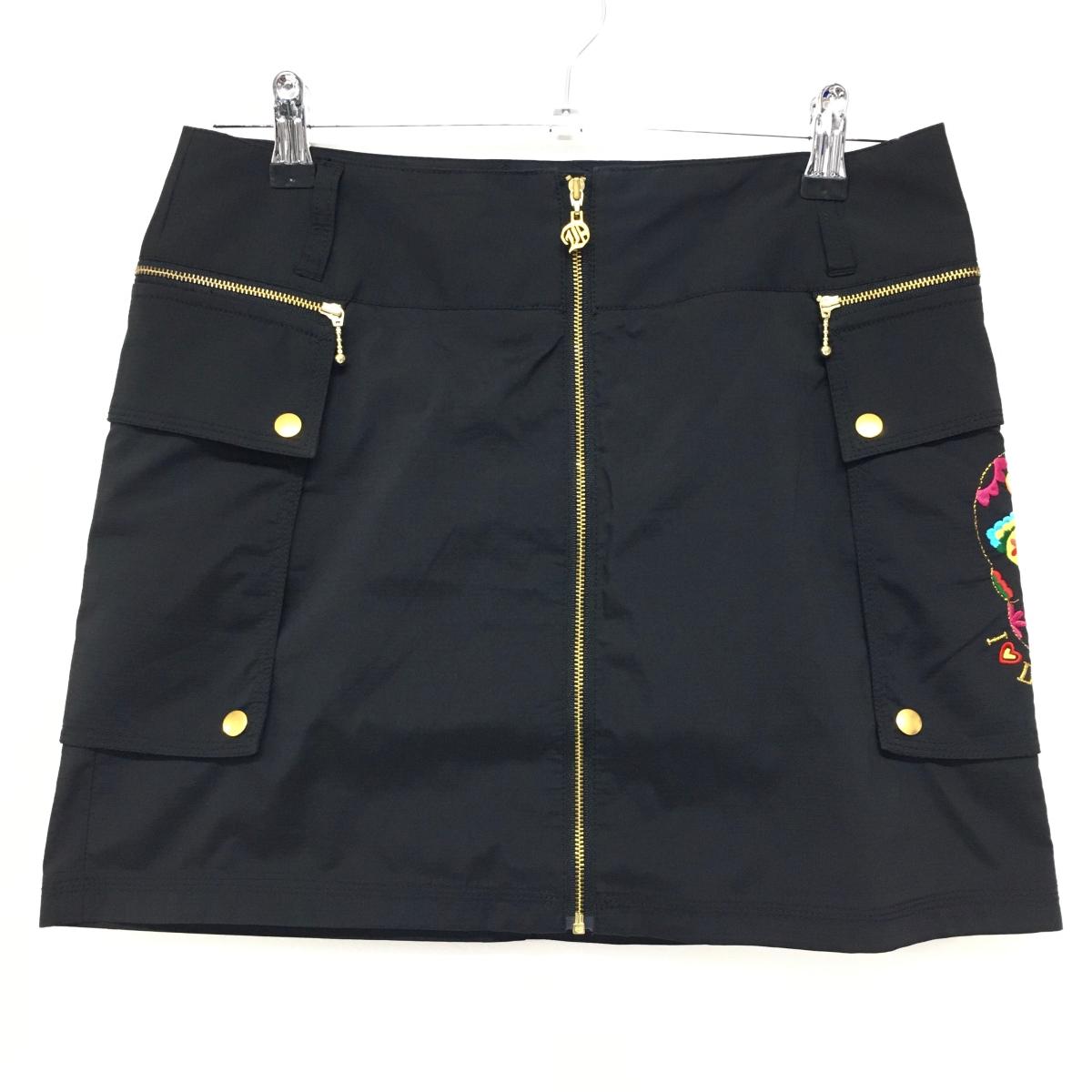 【超美品】ダンスウィズドラゴン スカート 黒 スカル サイドポケット着脱可 レディース 3(L) ゴルフウェア Dance With Dragon