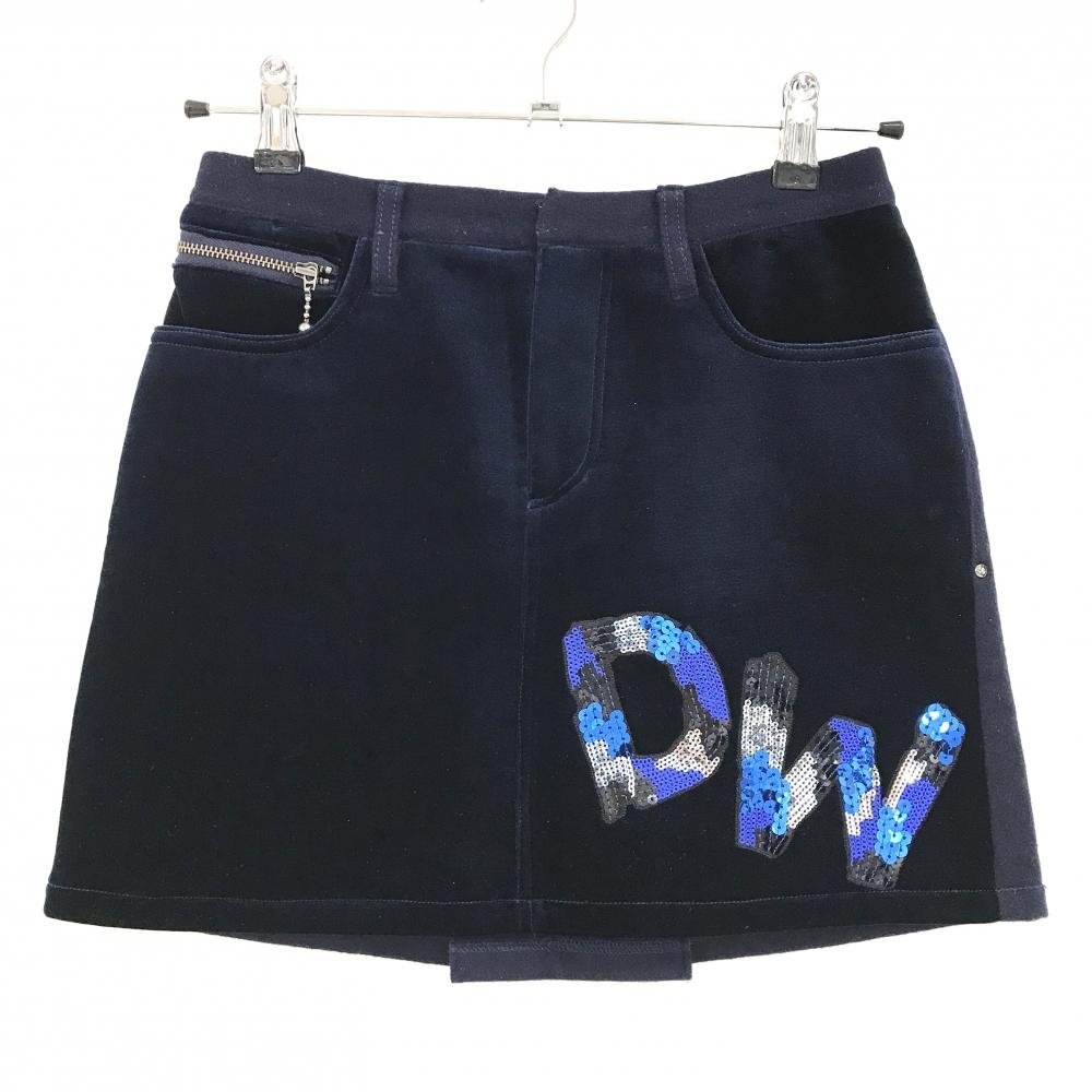 【超美品】ダンスウィズドラゴン スカート ネイビー 前面ベロア 背面ウール混  レディース 1(S) ゴルフウェア Dance With Dragon