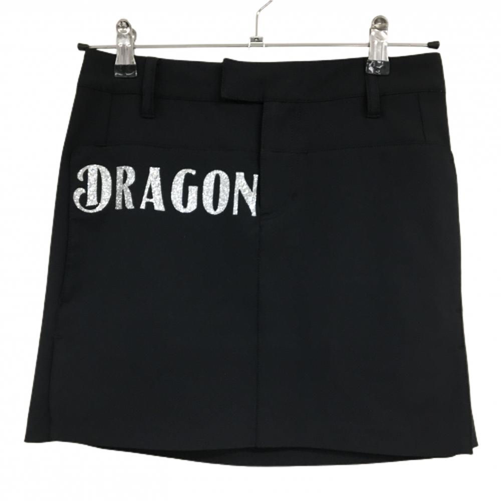 【超美品】ダンスウィズドラゴン スカート 黒 ロゴラメ ラインストーン レディース 1(S) ゴルフウェア Dance With Dragon