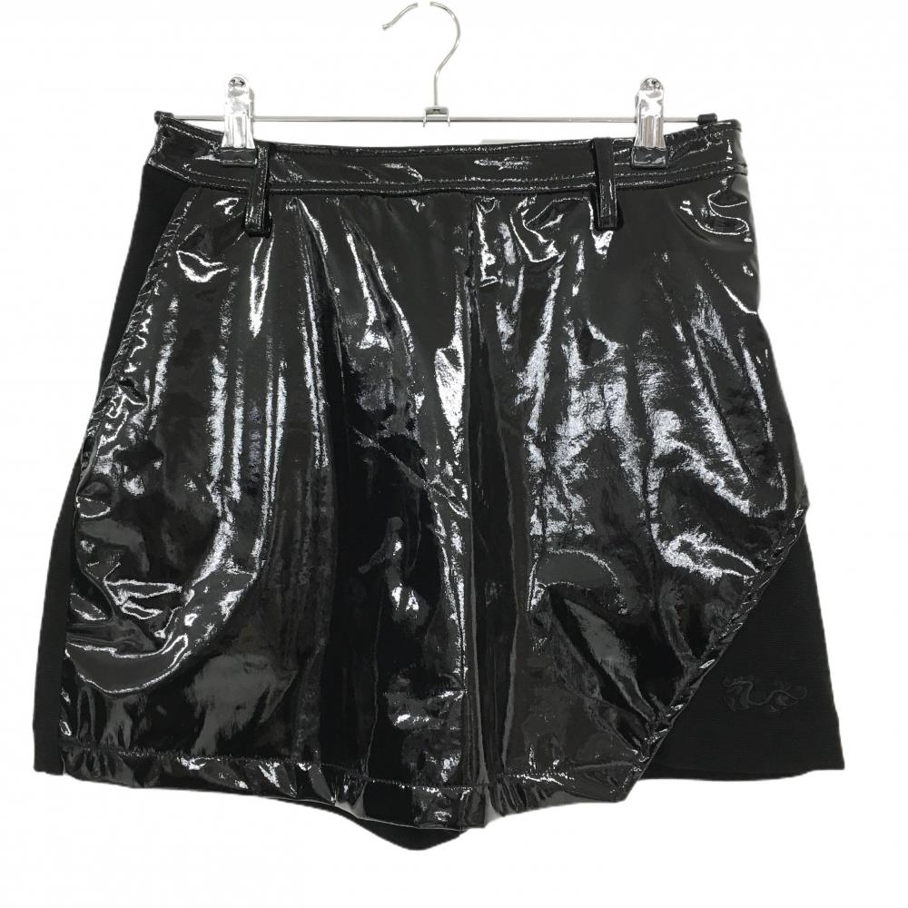 【美品】ダンスウィズドラゴン キュロットスカート 黒 異素材 エナメル調 レディース 3(L) ゴルフウェア Dance With Dragon