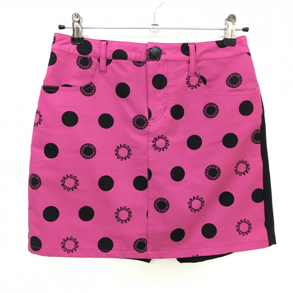 【超美品】ダンスウィズドラゴン キュロットスカート ピンク×黒 前面ドット チビドラ レディース 2(M) ゴルフウェア Dance With Dragon
