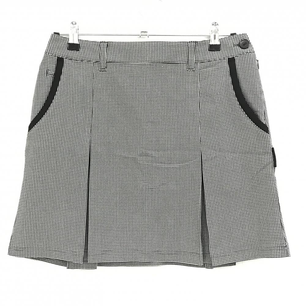 【超美品】ティゴラ スカート 白×黒 千鳥格子 ボックスプリーツ ロゴ刺しゅう レディース 11 ゴルフウェア TIGORA