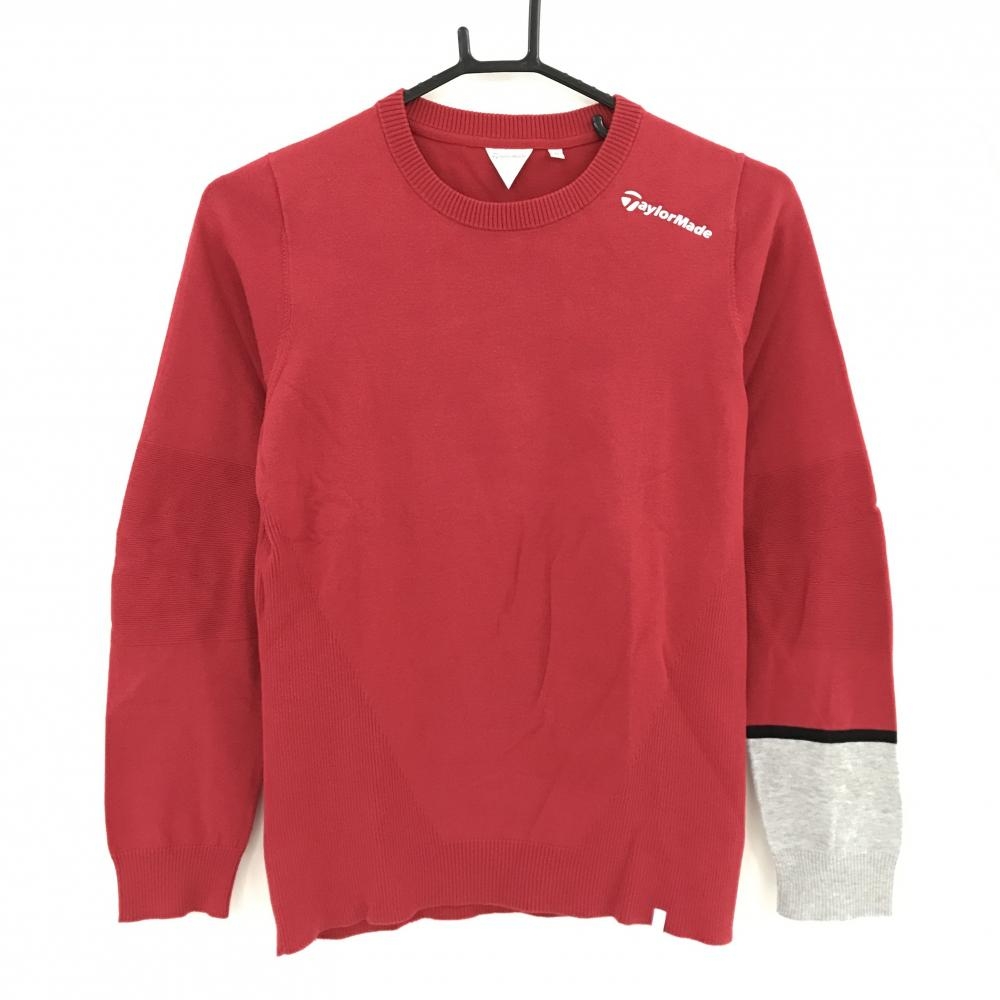 テーラーメイド セーター レッド×グレー 肩ロゴ ニット レディース M ゴルフウェア TaylorMade