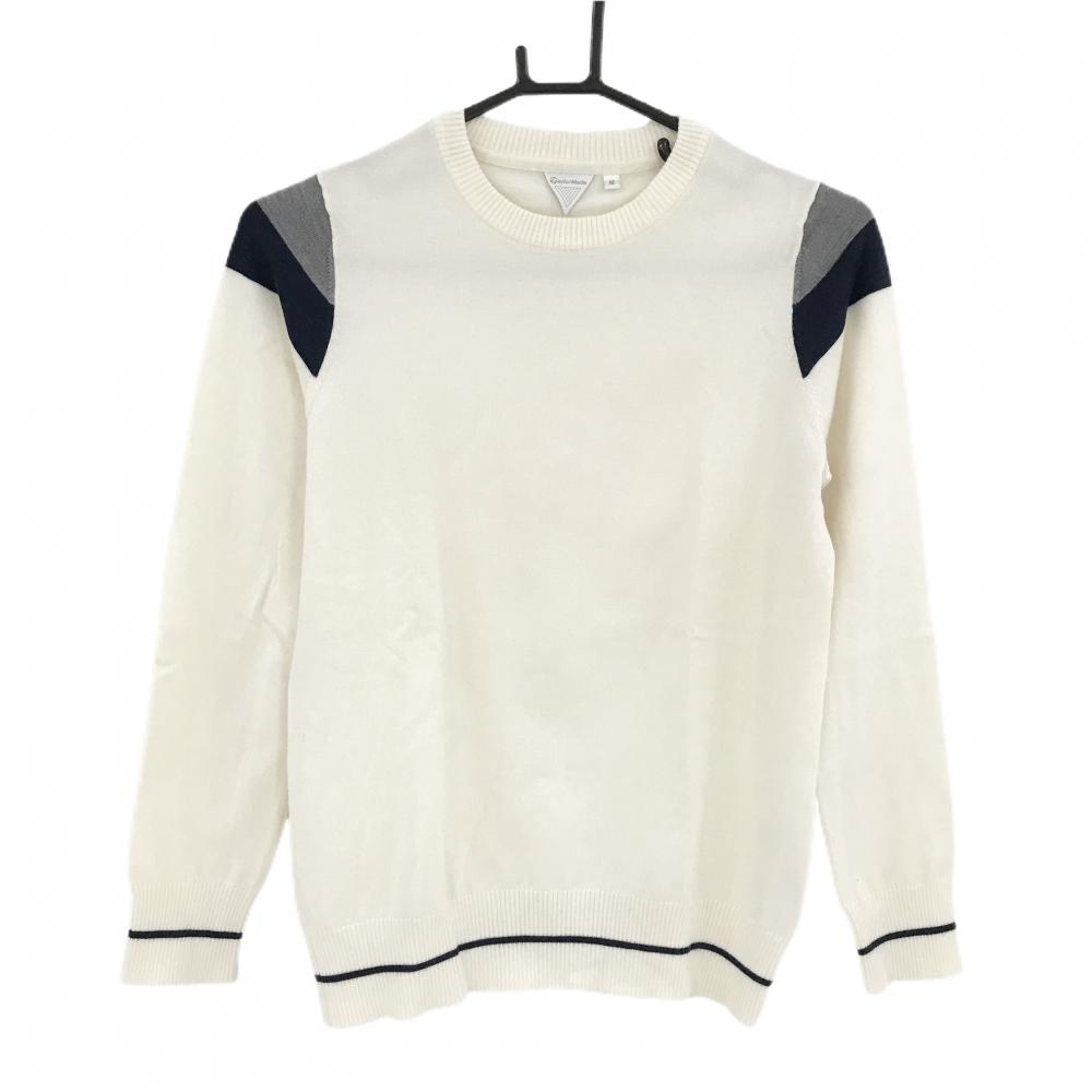 【美品】テーラーメイド セーター アイボリー×ネイビー×グレー 袖口・裾ライン ニット レディース M ゴルフウェア TaylorMade