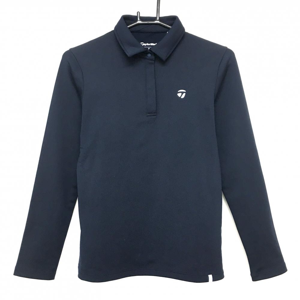 【超美品】テーラーメイド 長袖ポロシャツ ネイビー×白 裏微起毛 スナップボタン レディース M ゴルフウェア TaylorMade