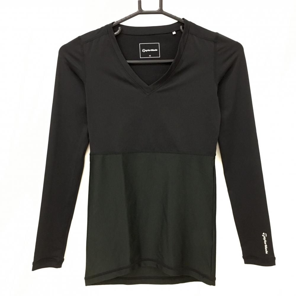 【美品】テーラーメイド インナーシャツ 黒 ロゴ白 ストレッチ  レディース XS ゴルフウェア TaylorMade