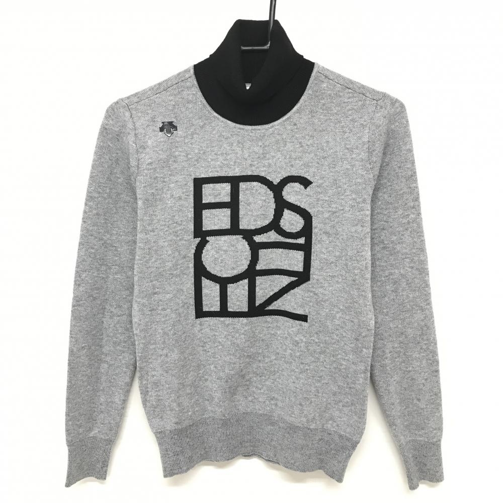 【美品】デサントゴルフ タートルネックセーター グレー×黒 ニット ウール混 中田英寿 レディース M ゴルフウェア DESCENTE