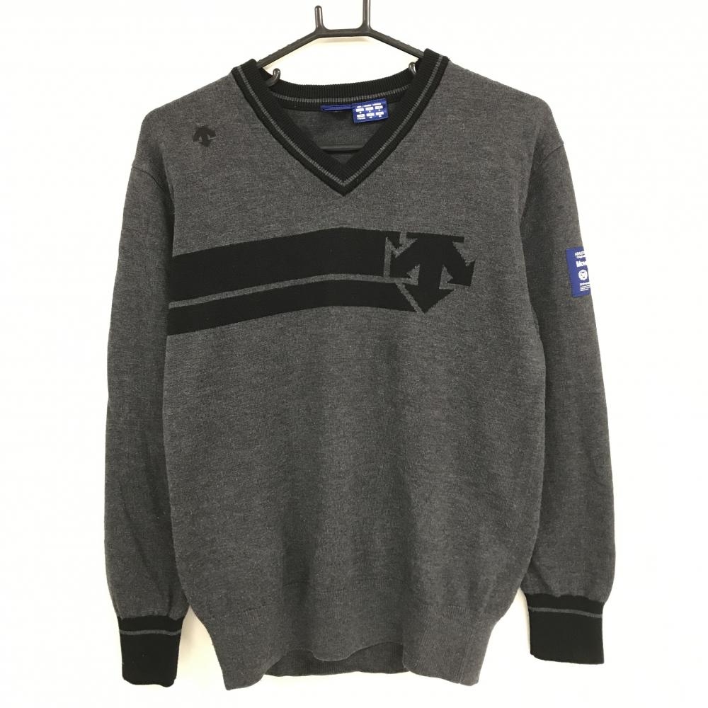 デサントゴルフ セーター グレー×黒 Vネック 中田英寿 ニット レディース M ゴルフウェア DESCENTE