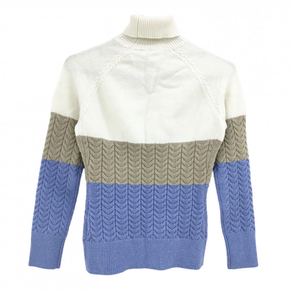 美品　デサント ゴルフ タートルネックセーター 美品】デサントゴルフ タートルネックセーター 白×ベージュ×ライト