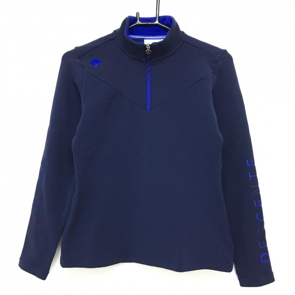 【美品】デサントゴルフ 長袖ハイネックシャツ ネイビー×パープル ハーフジップ 裏微起毛  レディース M ゴルフウェア DESCENTE