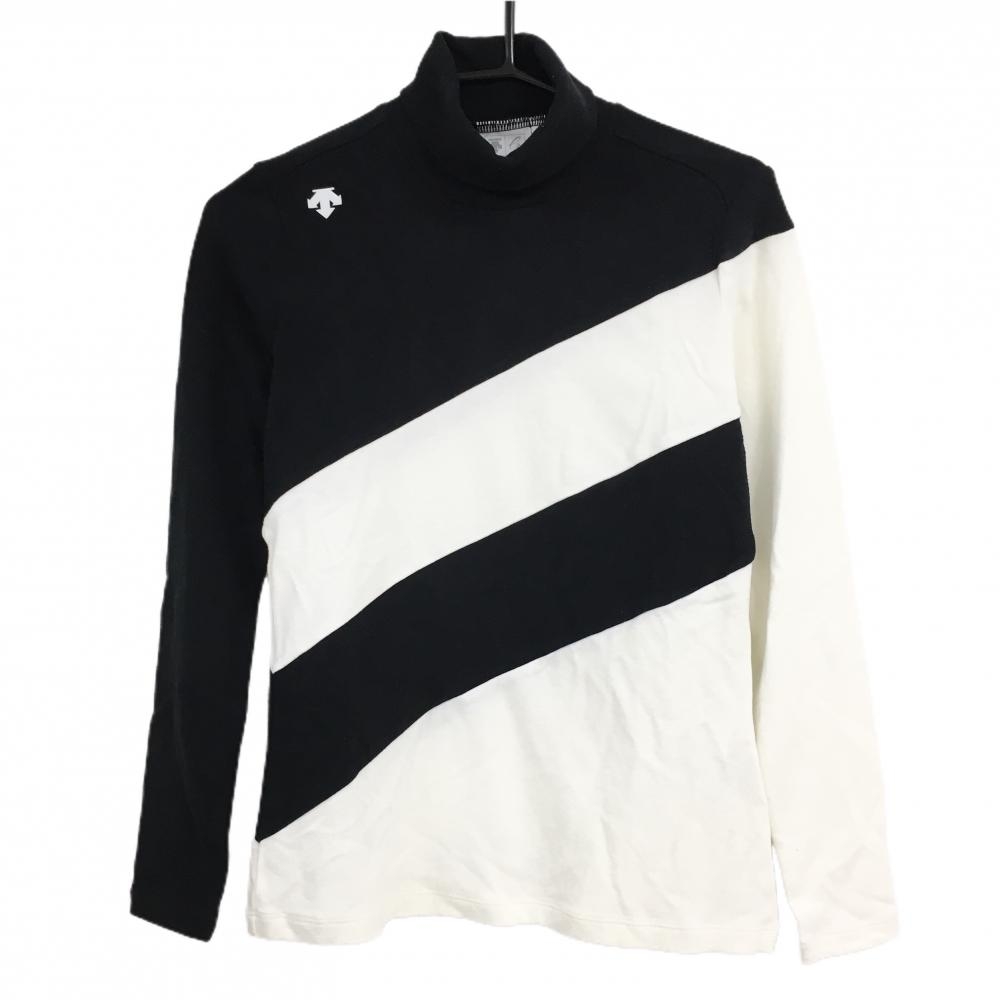 デサントゴルフ 長袖ハイネックシャツ 黒×白 胸元ロゴ 中田英寿  レディース M ゴルフウェア DESCENTE