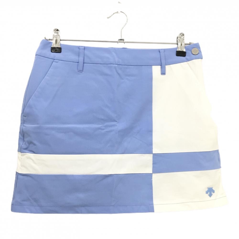 デサントゴルフ スカート ライトブルー×白 バイカラー ロゴ 内側インナーパンツ 中田英寿  レディース 67/L ゴルフウェア DESCENTE