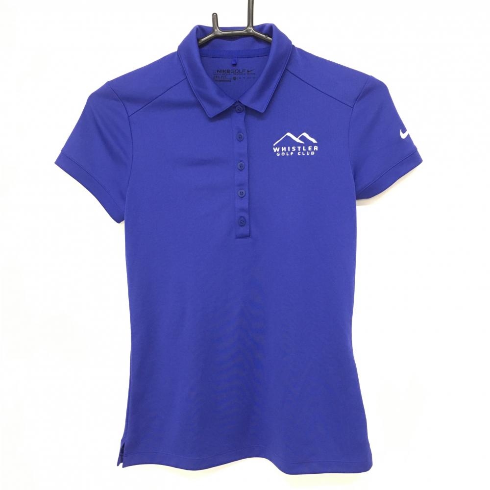 【超美品】ナイキゴルフ 半袖ポロシャツ ブルー×白 袖ロゴ刺しゅう レディース XS ゴルフウェア NIKE