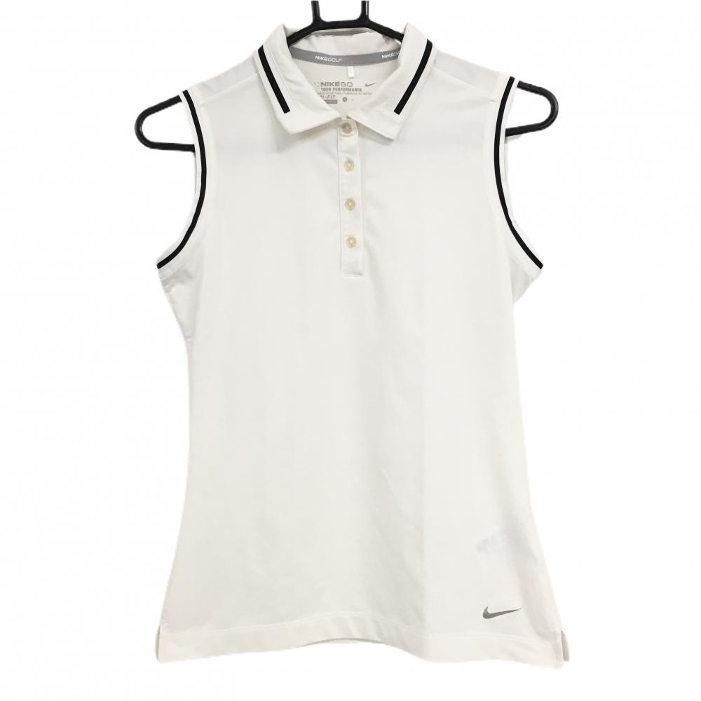 【美品】ナイキゴルフ ノースリーブポロシャツ 白×黒 襟・袖口ライン  レディース S ゴルフウェア NIKE