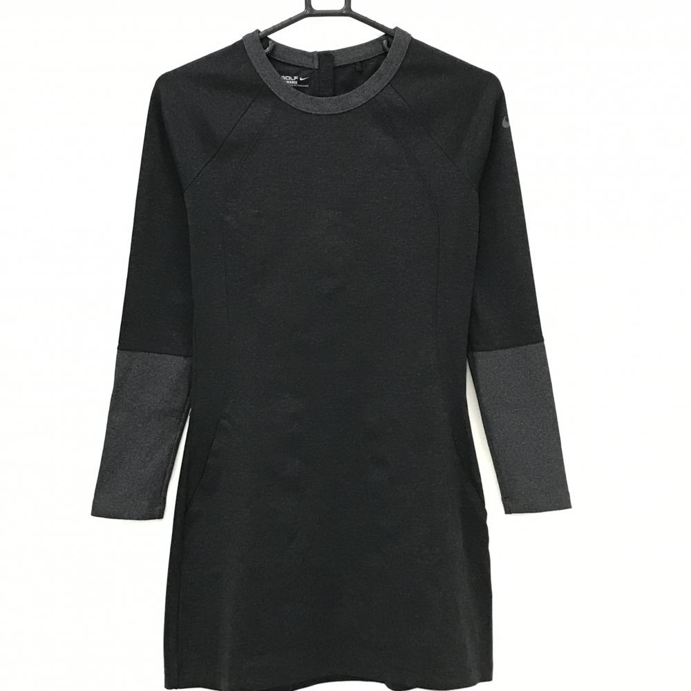 【美品】ナイキゴルフ ワンピース 杢ダークグレー系×蛍光ピンク インナーパンツ付き 後ろハーフジップ レディース 2 ゴルフウェア NIKE