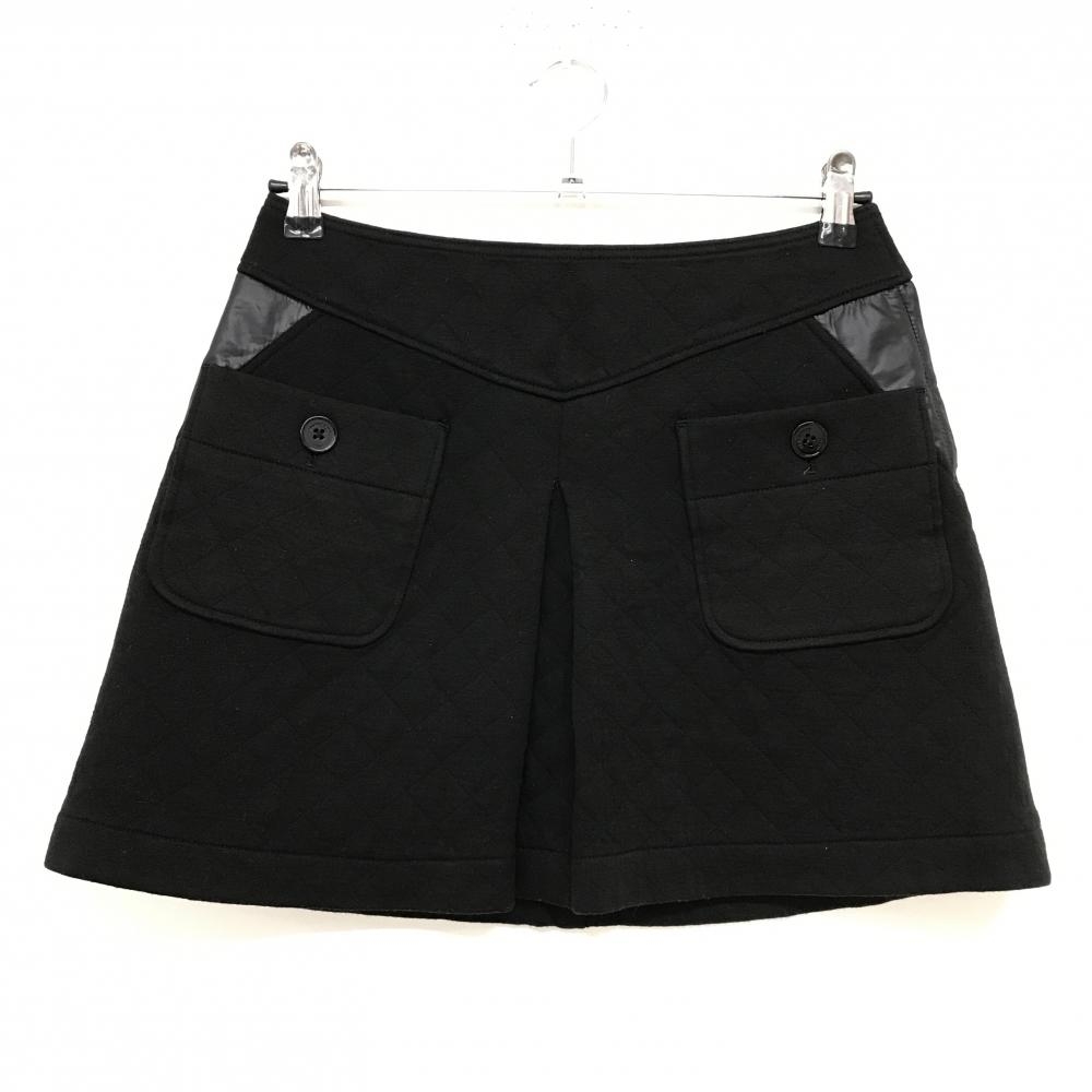 【美品】バーバリーゴルフ スカート 黒 キルティング風 裏地付 ウール混 レディース 9 ゴルフウェア BURBERRY GOLF