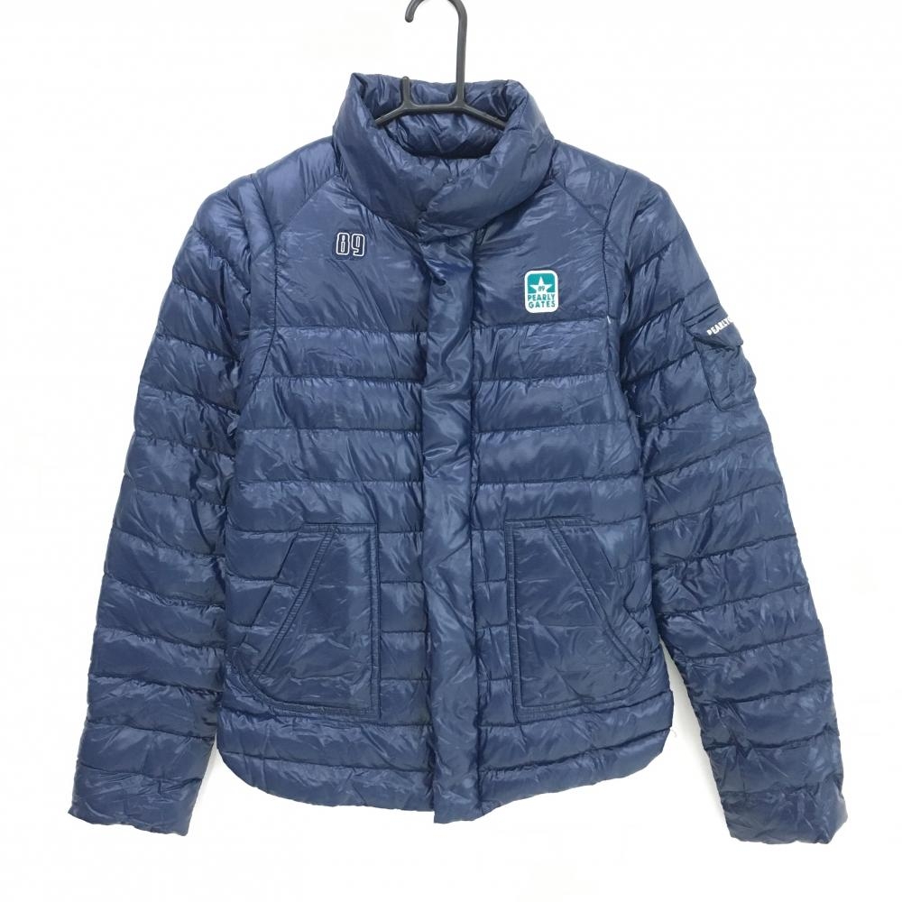 【美品】パーリーゲイツ 2WAYダウンジャケット ネイビー 袖着脱可 収納袋付 レディース 1(M) ゴルフウェア PEARLY GATES