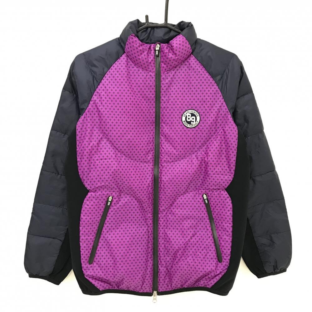 【超美品】パーリーゲイツ ダウンジャケット ピンクパープル×ネイビー 身頃総柄 サイド切替  レディース 1(M) ゴルフウェア PEARLY GATES