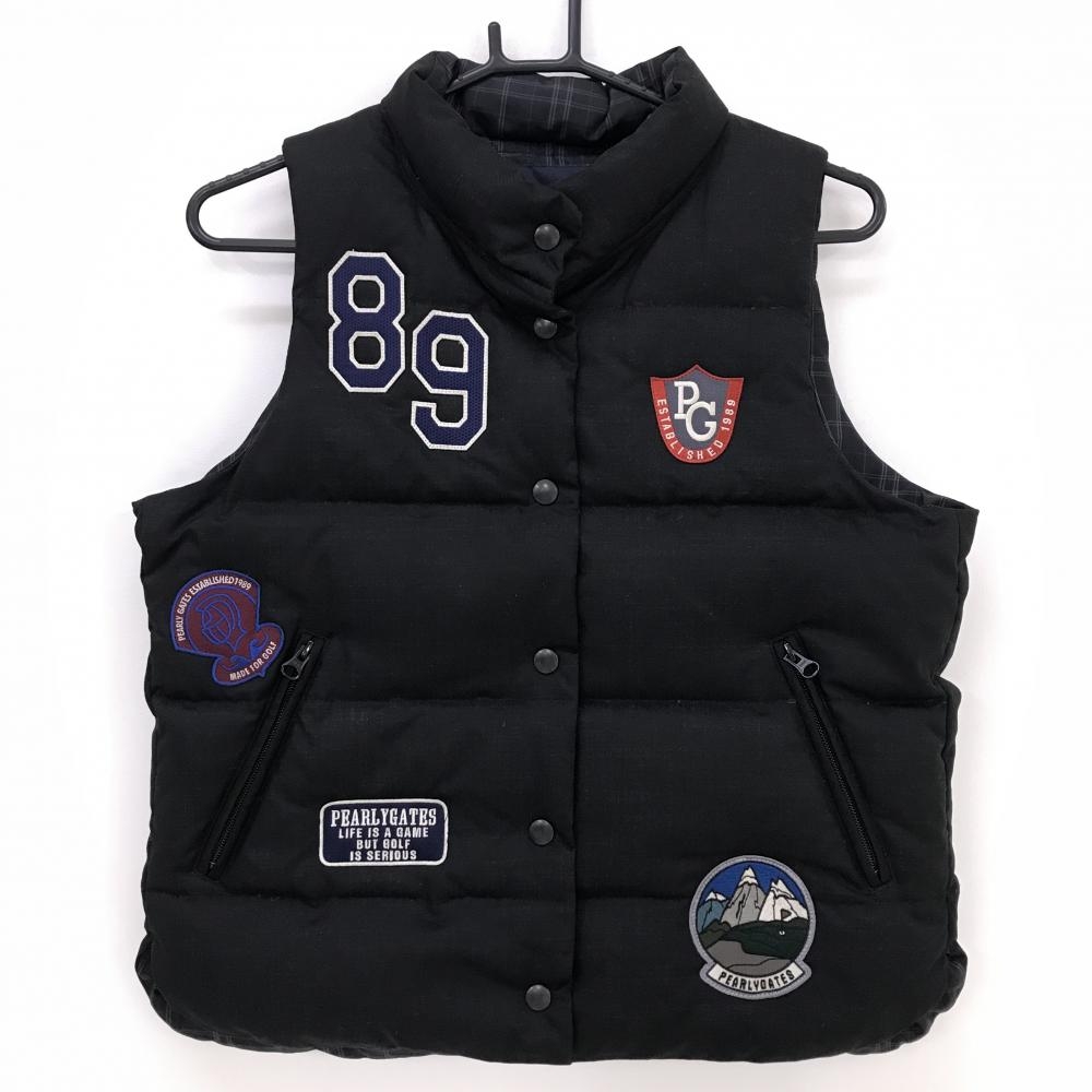 超美品】パーリーゲイツ ダウンベスト 黒 複数ワッペン レディース 1(M