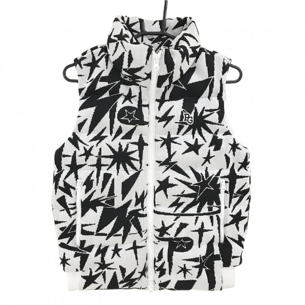 パーリーゲイツ ダウンベスト 白×黒 総柄 ニット レディース 0(S) ゴルフウェア 2024年モデル PEARLY GATES