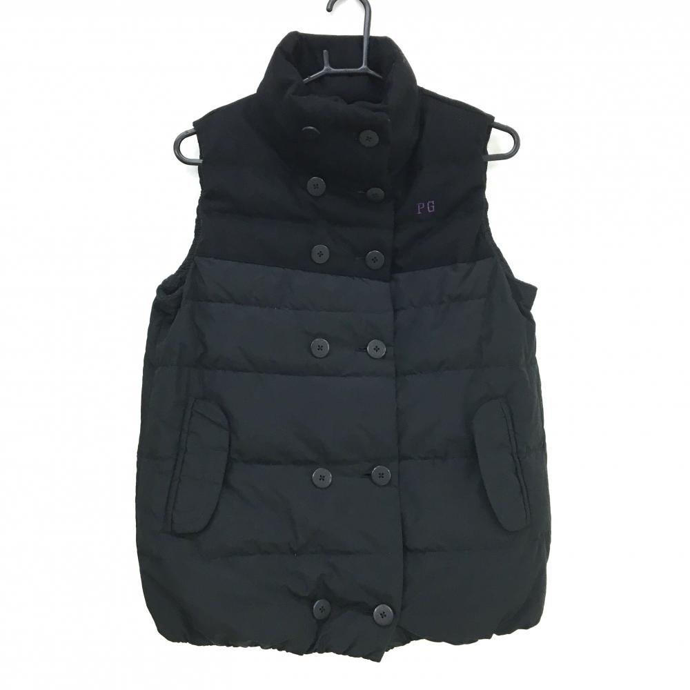 【美品】パーリーゲイツ 異素材ダウンベスト 黒 ウール混  レディース 2(L) ゴルフウェア PEARLY GATES