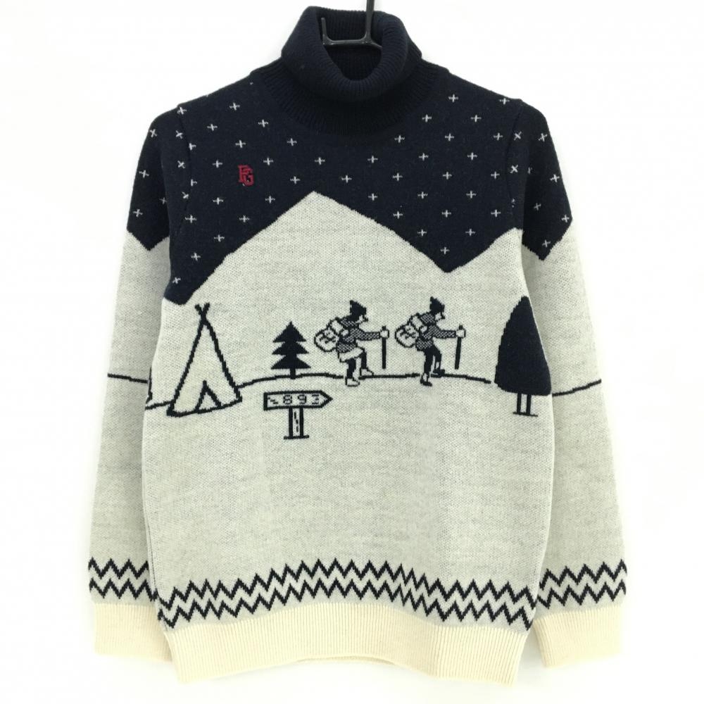 【新品】パーリーゲイツ タートルネックセーター 白×ダークネイビー 総柄 ウール100％ 日本製 レディース 1(M) ゴルフウェア PEARLY GATES 画像