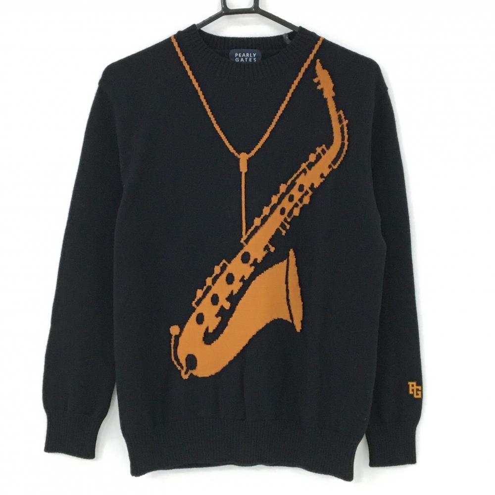 新品】パーリーゲイツ セーター 黒×ライトブラウン ニット 楽器 ウール