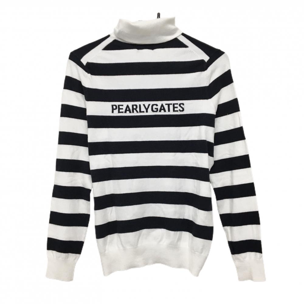 美品】パーリーゲイツ タートルネックセーター 白×ダークネイビー  