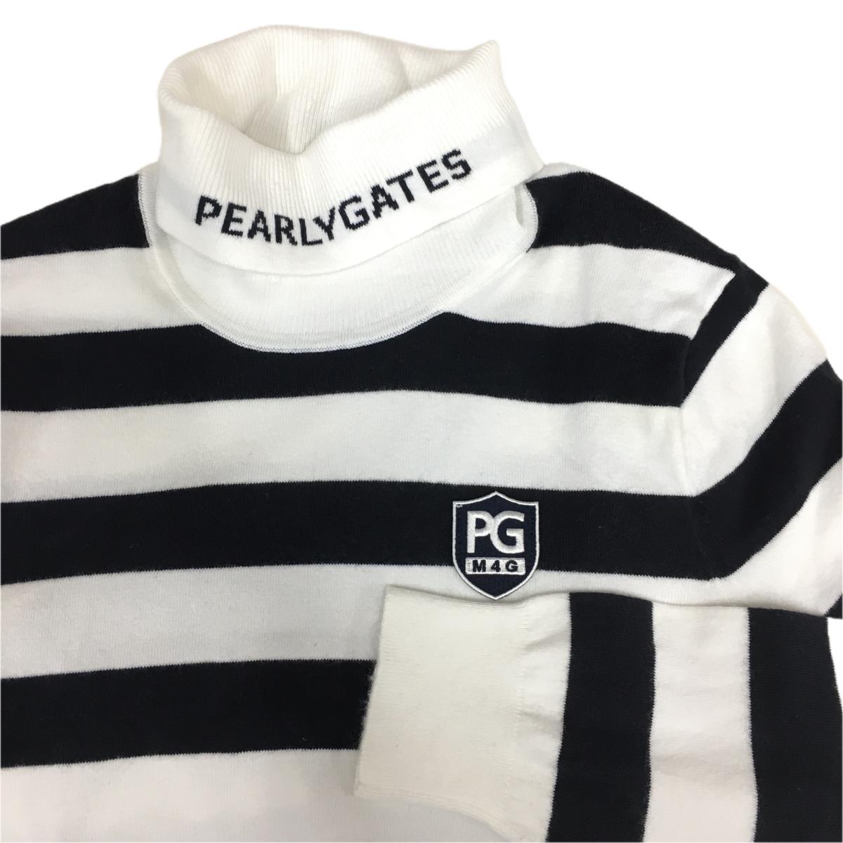 美品】パーリーゲイツ タートルネックセーター 白×ダークネイビー  