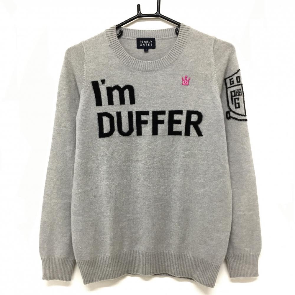 パーリーゲイツ セーター ライトグレー×黒 カシミヤ ニット  レディース 1(M) ゴルフウェア PEARLY GATES